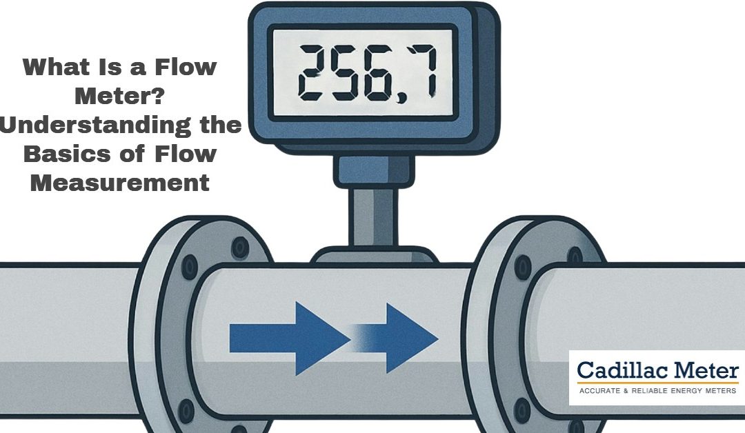 Clean 2D illustration of a flow meter on a pipeline with directional arrows indicating fluid flow. What Is a Flow Meter? Understanding the Basics of Flow Measurement