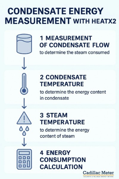 Condensate Energy Measurement with HEATX2 Condensate Energy Measurement with HEATX2 - Infographic by Cadillac Meter